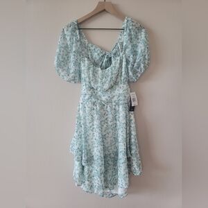 Floral Mini Dress in Light Blue Y2k Spring Sz 13 NWT Cottage A-line Sweetheart